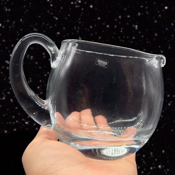 Krosno Poland Hand Blown Polished Crystal Glass Pitcher W Sticker 4.5”W 4”T - Picture 4 of 10